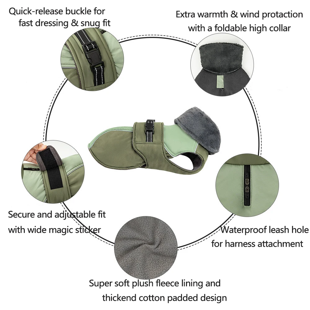 Thicken Turtleneck Warm Fleece Dog Jacket Cold Weather Pet Winter Coat Clothes Reflective Snowsuit for Small Medium Large Dogs - imagen 3