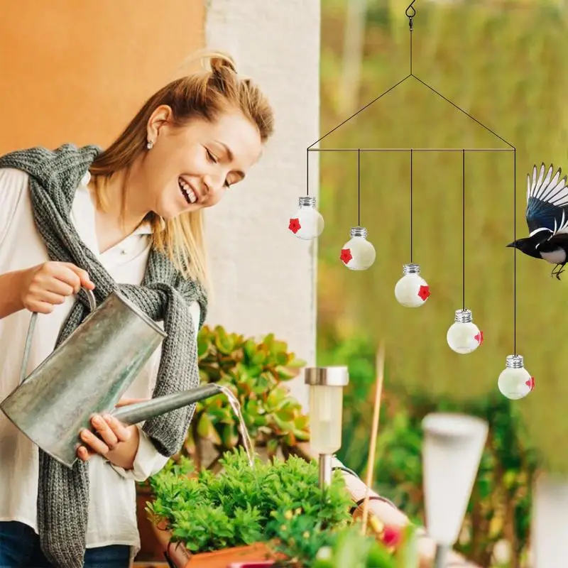 Comedero de colibrí, carillón de viento encantador, colgante, alimentadores de colibrí, creativo, ligero, hecho a mano, decoración de ventana - imagen 4