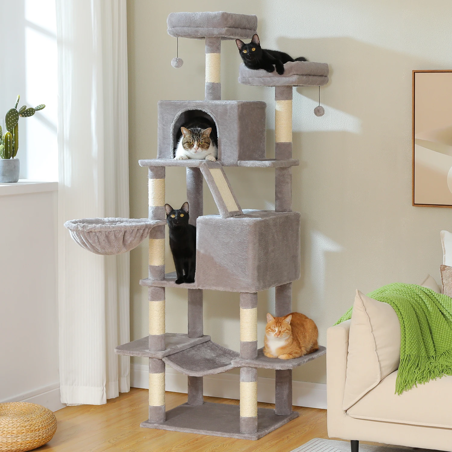 Árbol para gatos de varios niveles con hamaca espaciosa, postes rascadores, Condo grande para gatos, torre alta para gatos, muebles para gatos grandes - imagen 5