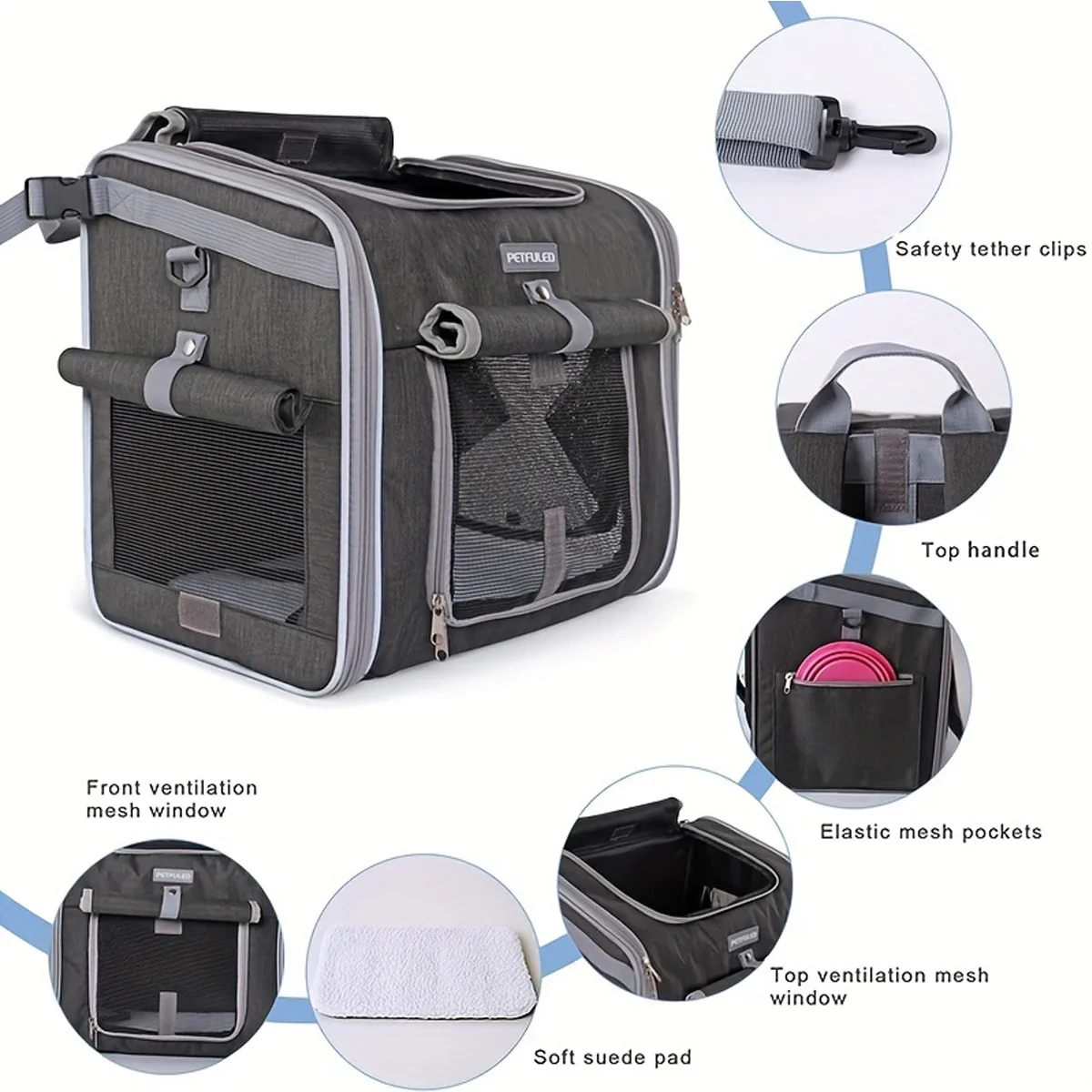 Cesta para bicicleta para perros o gatos, mochila transportadora para mascotas de cara suave expandible con 4 puertas abiertas, portabicicletas plegable para perros - imagen 3