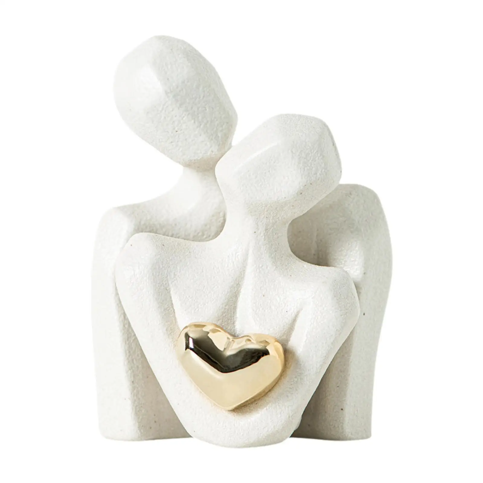 Hugging Couple Sculpture Ceramic Art Piece with Heart Design Elegant Artistic Versatile 7.2x9.5cm Minimalist Desktop Decoration