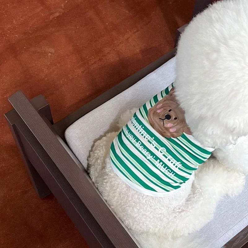 Adorable camisa de verano con diseño de oso a rayas para cachorros, chaleco para perros pequeños, ropa para gatos, traje de moda Bichon Teddy Chihuahua - imagen 3