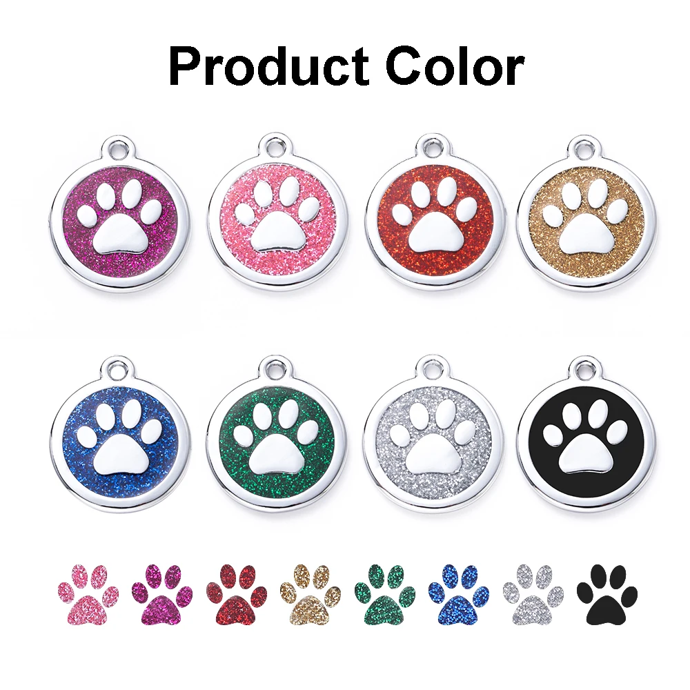 Etiquetas personalizadas para perro, gato, cachorro, identificación de Mascota, Collar con nombre, grabado gratis, colgante Circular, pata brillante - imagen 3