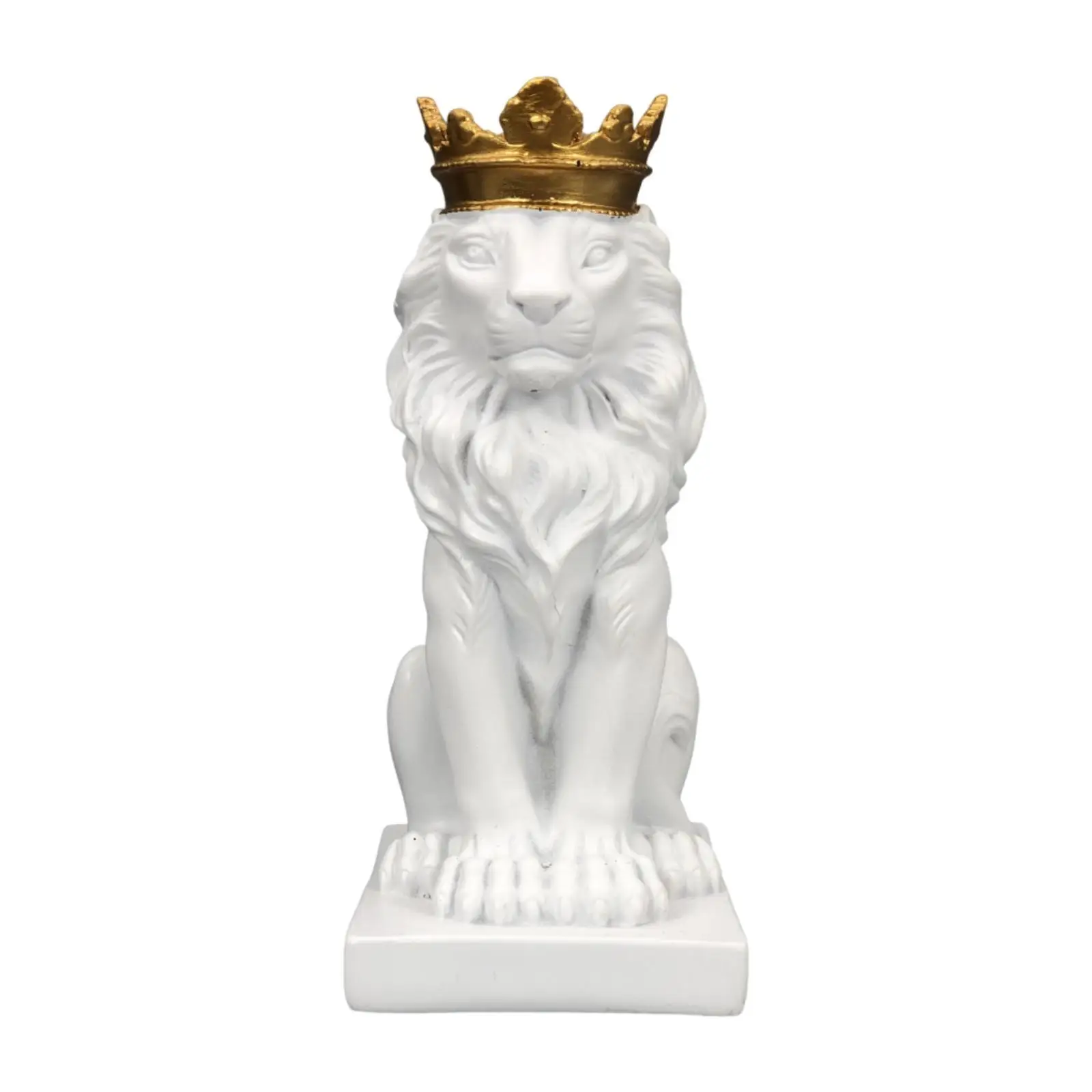 Lion with Crown Figurine Tabletop Ornament Handicraft Height 14.5cm Handmade Craft for Home Office Lightweight Multifunctional