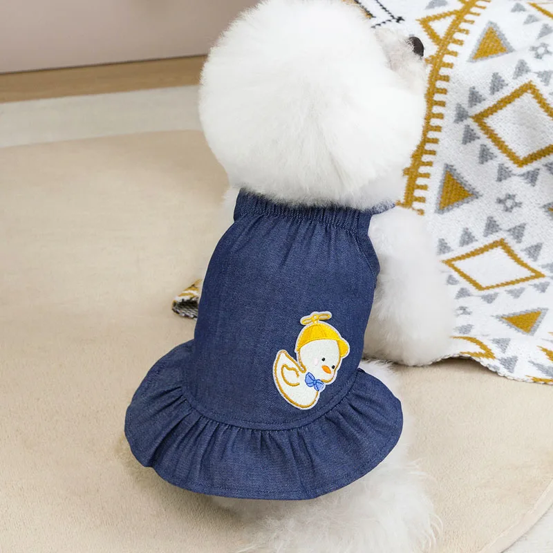 Ropa encantadora para cachorros con tirantes, vestido vaquero azul de verano para perros, falda con capucha y tirantes para niñas, ropa para perros pequeños y medianos, Chihuahua Pug