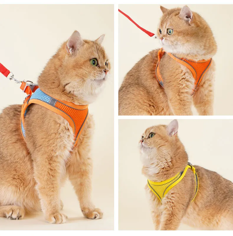 Arnés para perros y gatos con correa de plomo, conjunto de arnés para cachorros y gatitos, chaleco de malla, arneses reflectantes transpirables para perros y gatos, accesorios