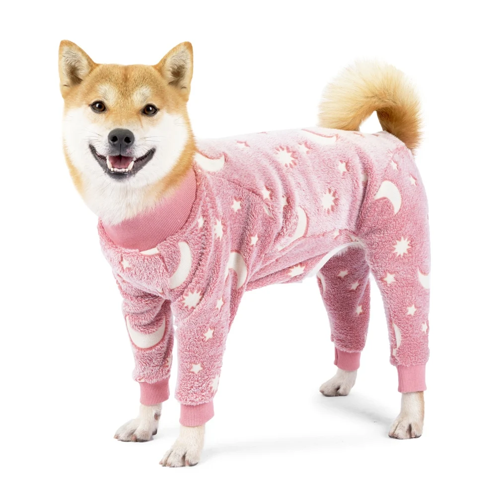 Pijamas de franela para perros, mono, pijamas para perros medianos y grandes, patrón de luna de hueso, monos cálidos, abrigo, ropa para perros - imagen 2