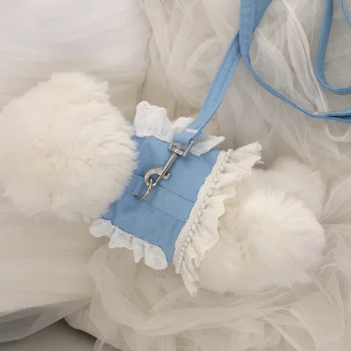 Correa para el pecho con perlas de encaje para mascotas, tracción, oso maltés, perro para salir, ropa para el pecho y la espalda, perros pequeños y medianos, peluche para gatos