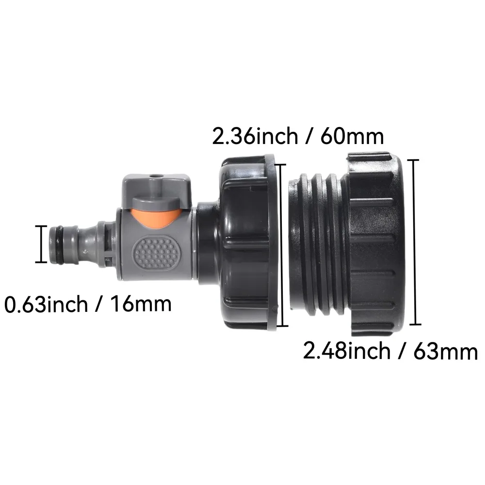1 Juego de conector de manguera de válvula de mano IBC, adaptador de grifo de rosca S60x6 para barril de lluvia de 264Gal, tanque de riego de jardín estándar de EE. UU./UE - imagen 2