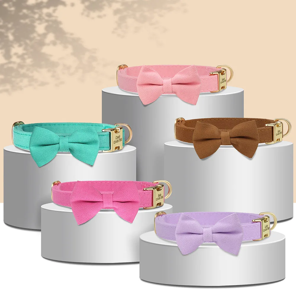 Collar de perro personalizado, pajarita bonita, collares de nailon para perro, Collar con hebilla para mascotas con grabado gratis para perros pequeños y medianos, accesorio con lazo - imagen 2