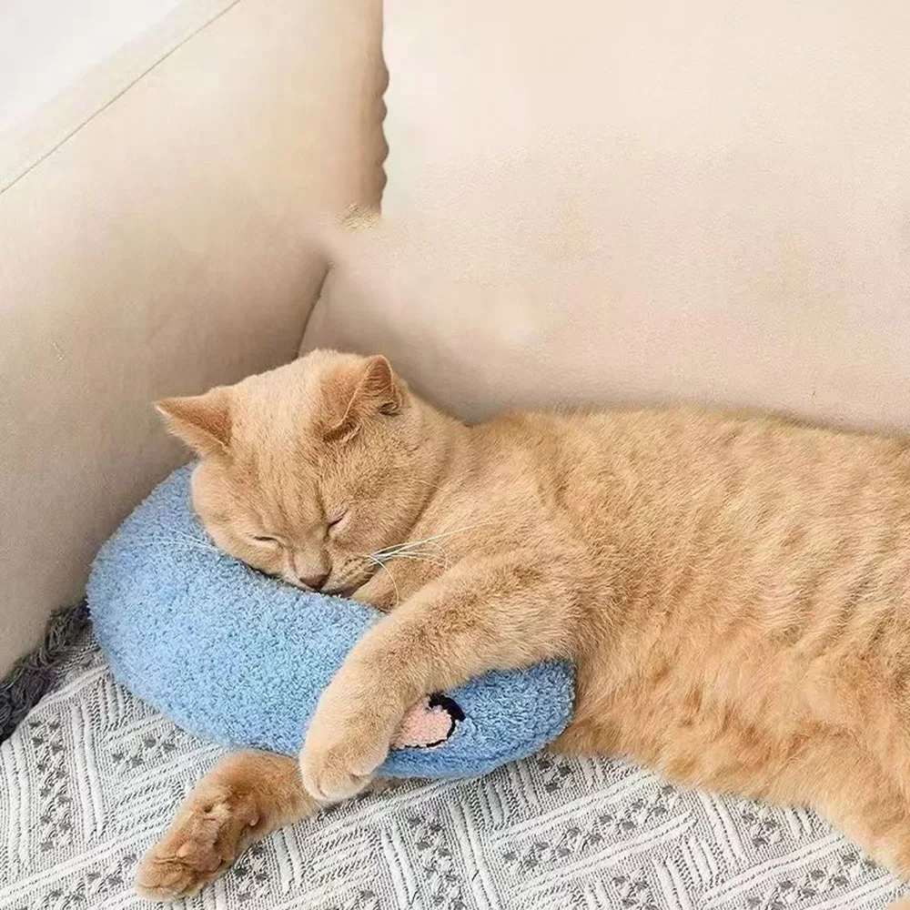 Almohada pequeña justa para gatos, juguete calmante ultrasuave y esponjoso para mascotas, medio Donut, alivio de las articulaciones, mejora el sueño, lavable a máquina - imagen 5