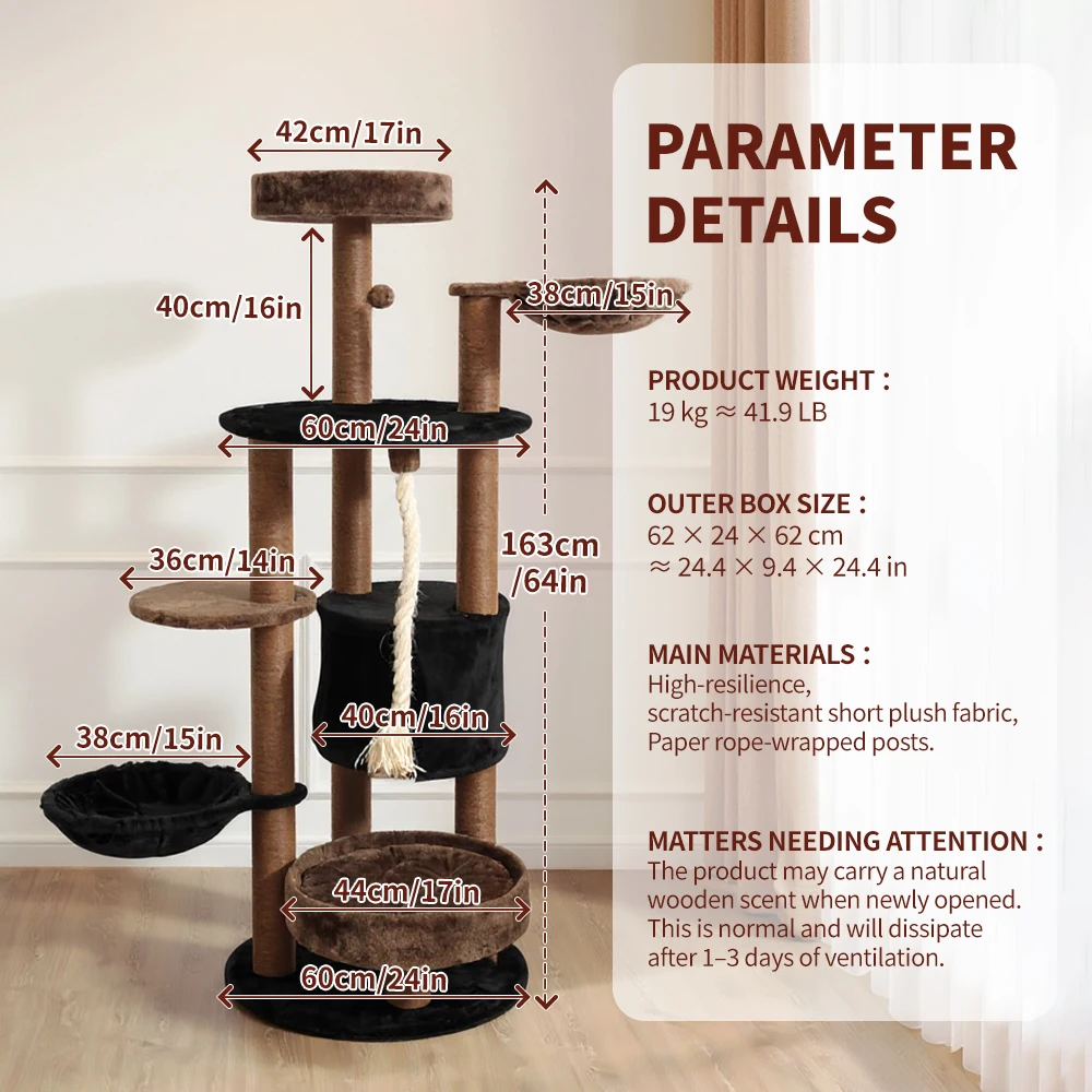 Árbol grande para gatos de 64 pulgadas, bonito regalo de torre alta para Halloween, torre para gatos de varios niveles con rascador, suministros para gatos, Nochebuena - imagen 2