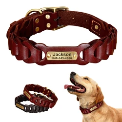 Collar de cuero con placa identificativa para perros medianos y grandes