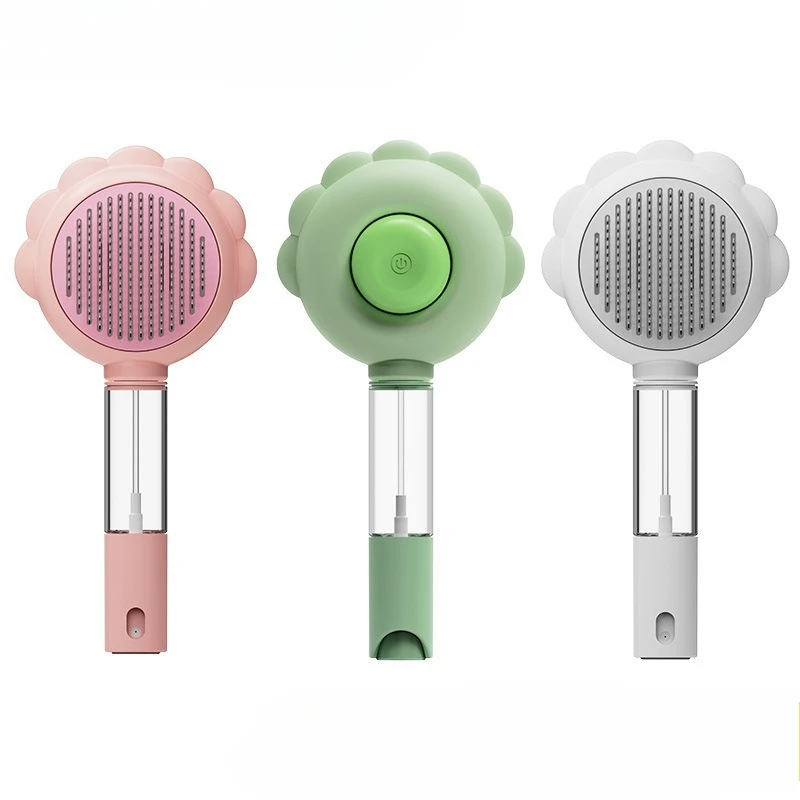 Peine con pulverizador para Gato, peine con aguja para depilación con un botón para eliminar el vello flotante, previene el vello volador, peines de masaje para el cuidado de mascotas