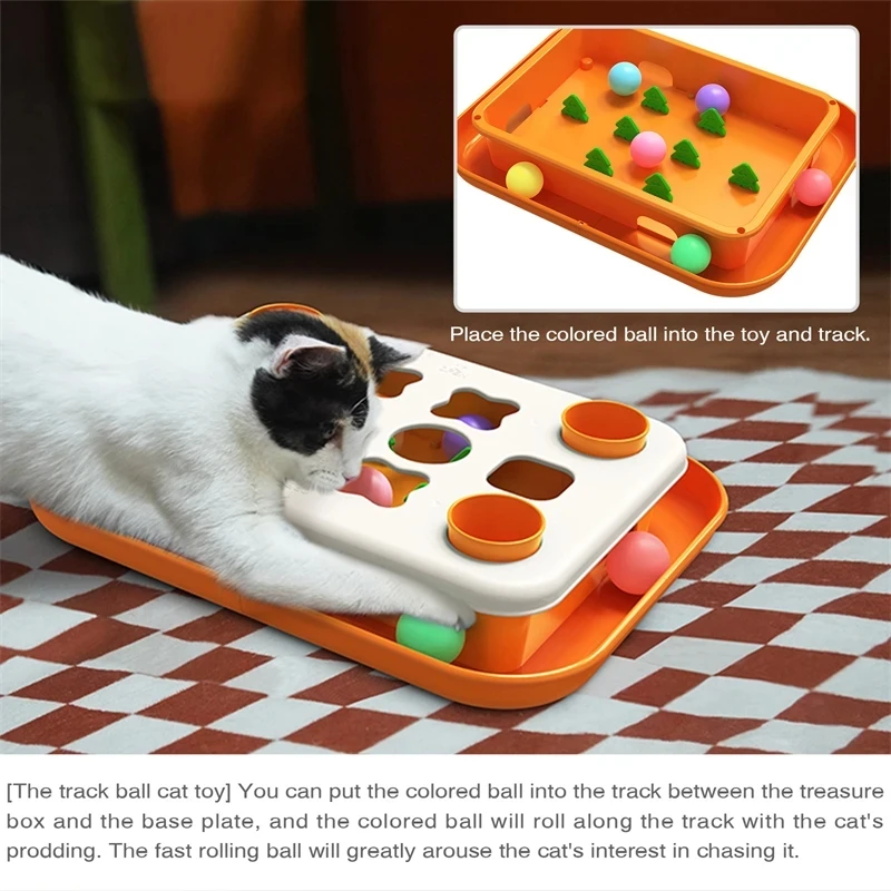 Juguetes rompecabezas para gatos, dispensador de comida lenta de nivel 2, juguete alimentador divertido, bolas para gatitos, tratamiento de estimulación, caja del Tesoro Mental, juego interactivo - imagen 4