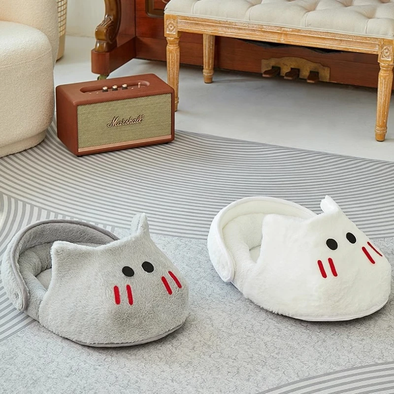 Cama semicerrada para gatos, zapatillas cálidas de invierno, cama para gatos, saco de dormir extraíble transpirable para gatos, juguetes suaves para perros de alta resistencia - imagen 3