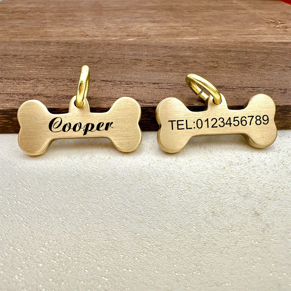 New Bone Personalized Dog Tag Name Pet ID Tag Solid Brass Pets Anti-lost Tag Puppy Accessories Dogs Collar Customized Engraved - imagen 3