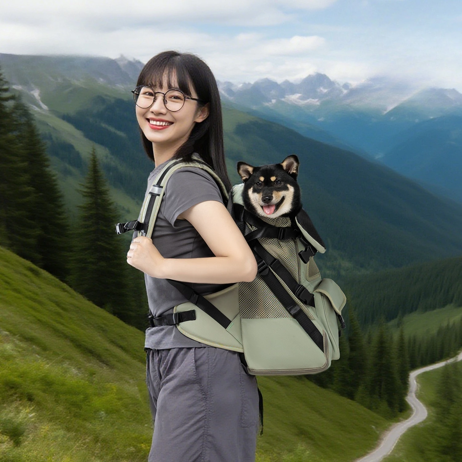 Mochila transportín transpirable para perros y gatos – Doble correa - imagen 3