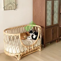 Cama nido ratán para gatos – Confort fresco y transpirable