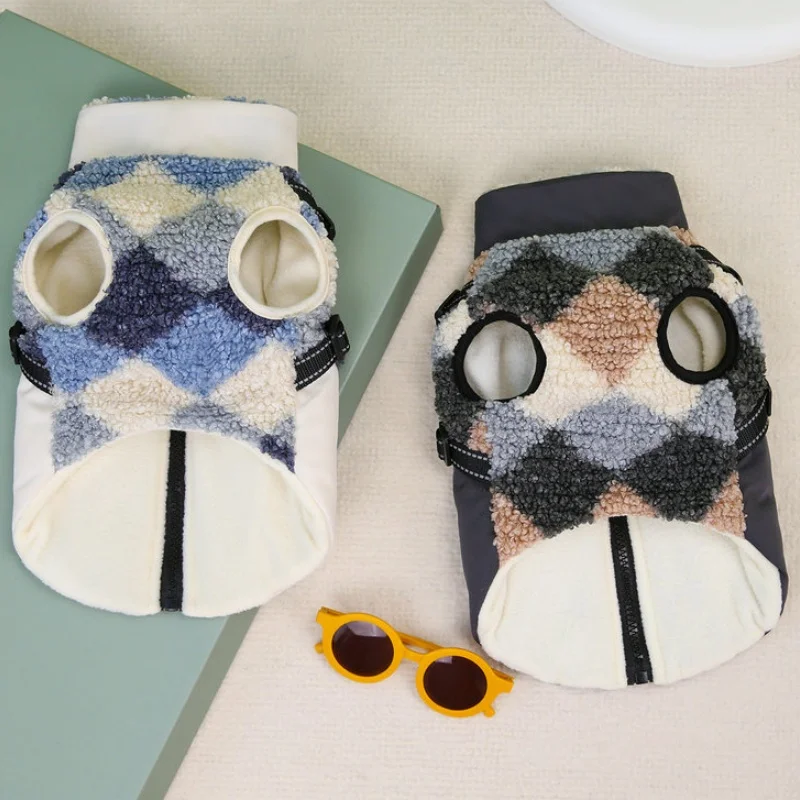 Chaleco de felpa para perro, chaqueta cálida y suave para perro, abrigo bonito a cuadros para cachorro, chaqueta de gato a la moda, abrigo con capucha para mascota, trajes para caniche - imagen 5