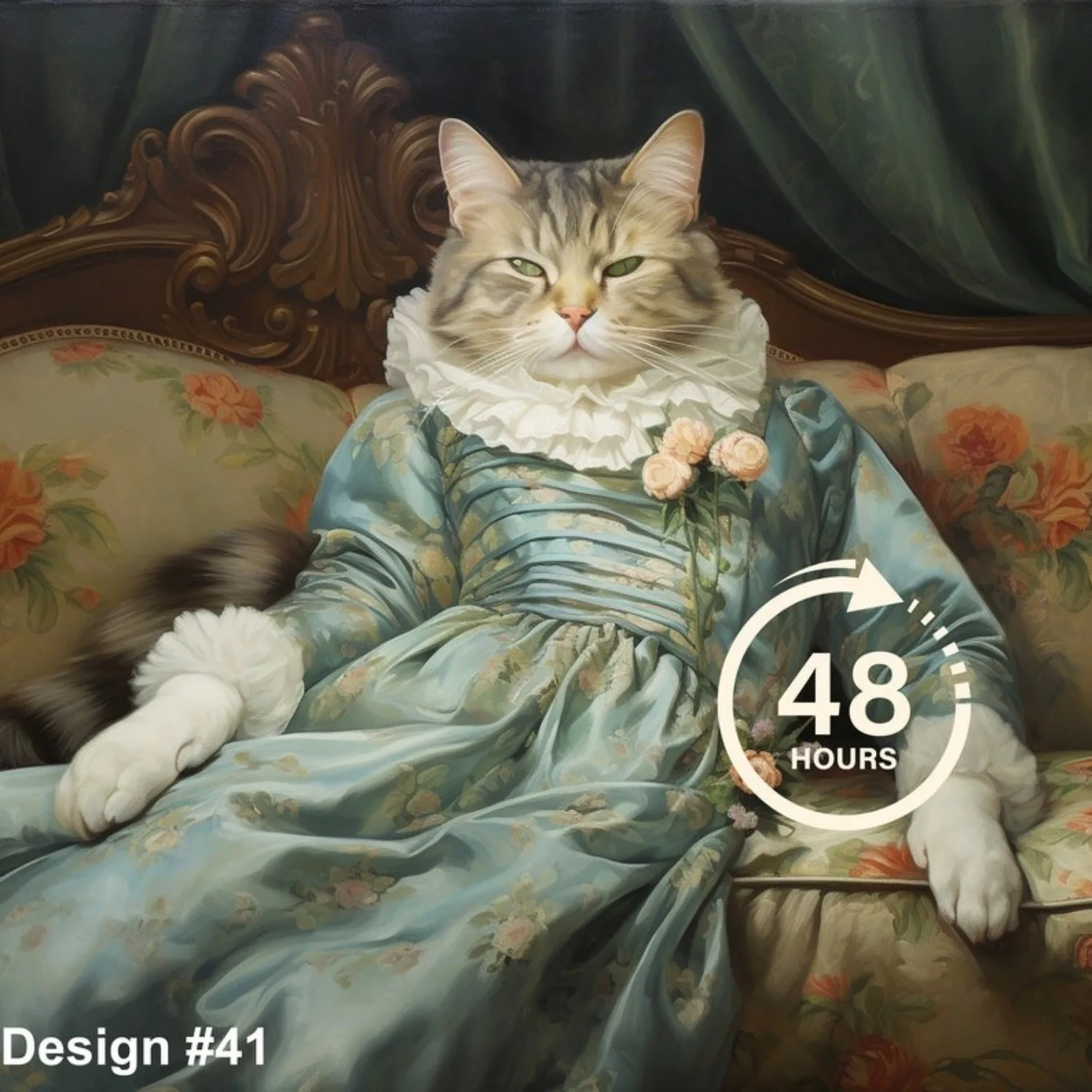 ATUBAN Retrato personalizado de gato de señora, pintura barroca de gato de señora, regalo para amantes de las mascotas, retrato real, regalo de retrato de mascota, regalo para gato