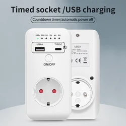 Enchufe temporizador programable 6h con USB tipo C y apagado auto
