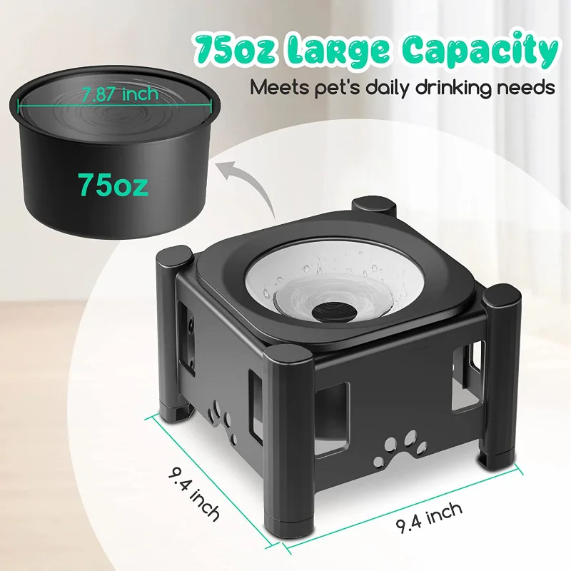 Cuenco de agua elevado para perros y gatos, cuenco de agua elevado de 2,2 L, ajustable de 3 alturas, cuenco de agua para gatos, cuenco de agua sin derrames para perros, gatos y mascotas - imagen 4