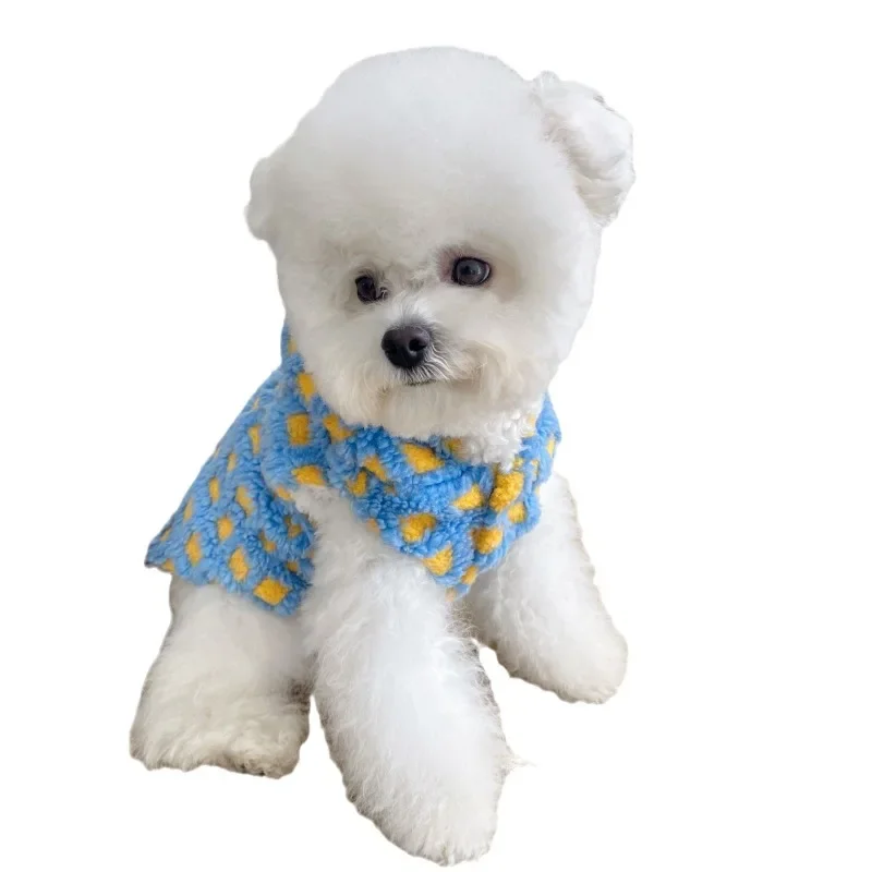 Ropa bonita de felpa a cuadros para perros con sombrero, felpa gruesa, cálida, resistente al frío, ropa de invierno para perros pequeños, abrigos de algodón para cachorros, chaquetas - imagen 5