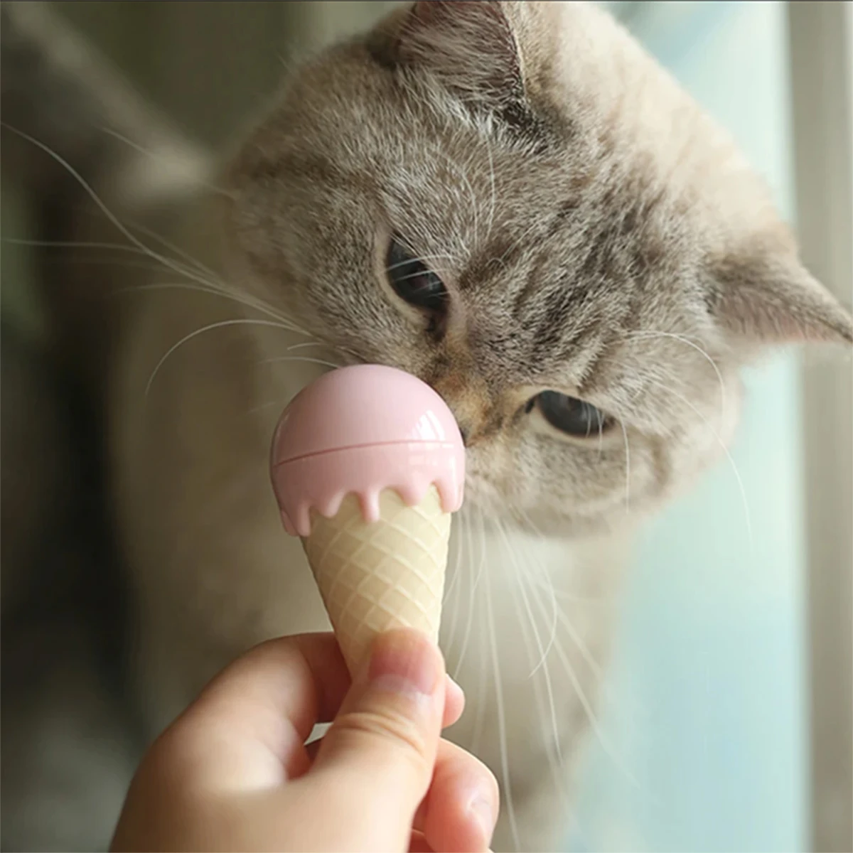 Helado de menta para gatos, juguetes de dos colores, pulido automático y limpieza de dientes, mascota Zhuanzhuan Le, gatito de cono dulce para aliviar el aburrido - imagen 4