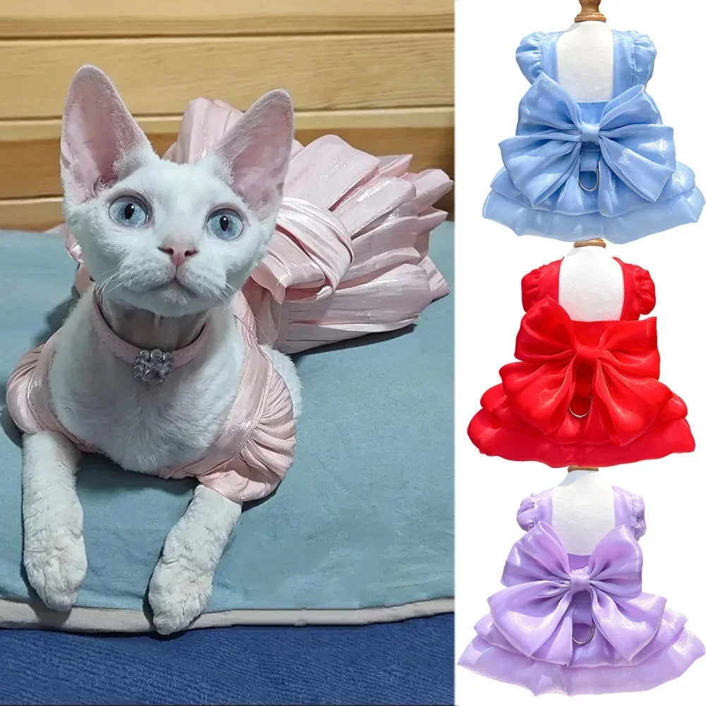 Sphynx vestido completo con lazo para gato, ropa de boda para mascotas, falda para gatitos, disfraz para mascotas