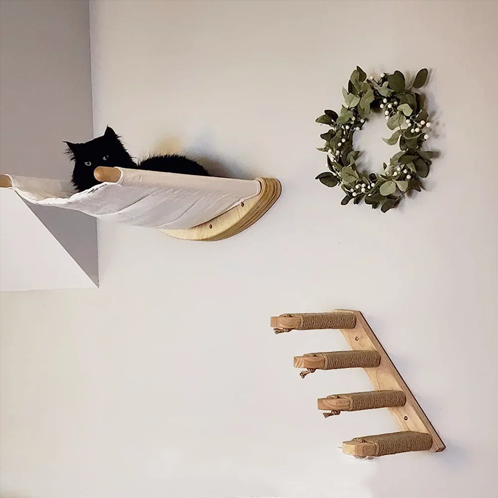 Conjunto muebles pared madera para gatos: escalada, rascador y hamaca - imagen 5