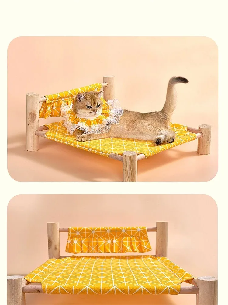 Cama para gatos, cama elevada, casa de lona, hamaca de madera maciza para gatos, cama para acampar para mascotas, casa para gatos, suministros portátiles lavables y extraíbles para mascotas - imagen 2