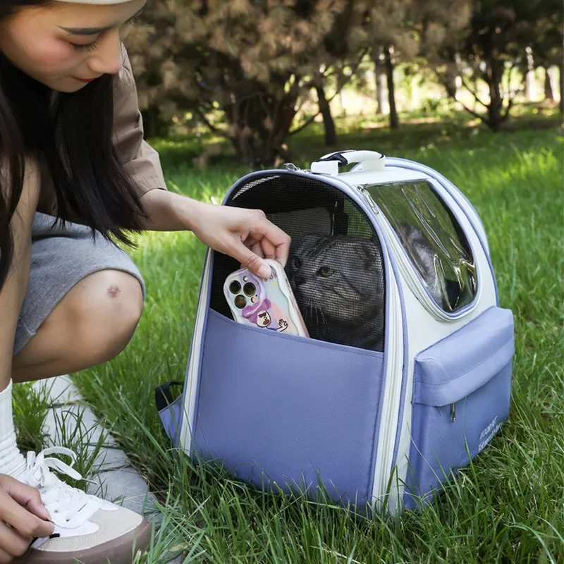 Bolsa para mascotas y gatos, mochila portátil extendida de gran espacio, Universal en todas las estaciones, suministros plegables para mascotas, mochila de viaje para gatos - imagen 3