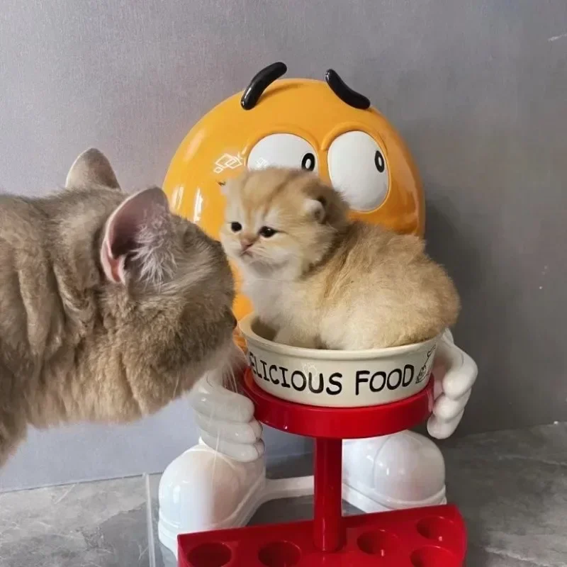 Cuenco de agua para alimentación de gatos, estatua de hombre de frijol de Chocolate M elevada, cuenco para cachorros, alimentador elevado, soporte para bebedero para gatos, adorno, suministros para mascotas - imagen 4