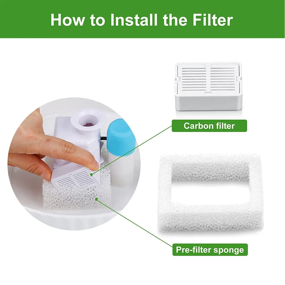 Filtros de repuesto para fuente de mascotas, filtros de carbón para fuente de agua para gatos, filtros de espuma para fuente de gato de cerámica para pasteles, 8 Uds. - imagen 3