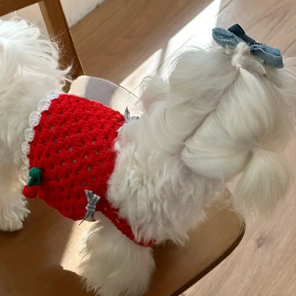 Chaleco de cereza enganchado hecho a mano para mascotas, lindo Chaleco de Navidad, correa, ropa de peluche para perros malteses, vestido, disfraz para cachorros, ropa para perros - imagen 4
