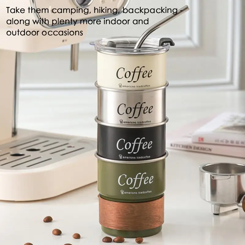 Vaso de café con tapa, taza de acero inoxidable de 300ml para café, bebidas calientes y frías, vasos de ahorro de espacio para té y cacao - imagen 2