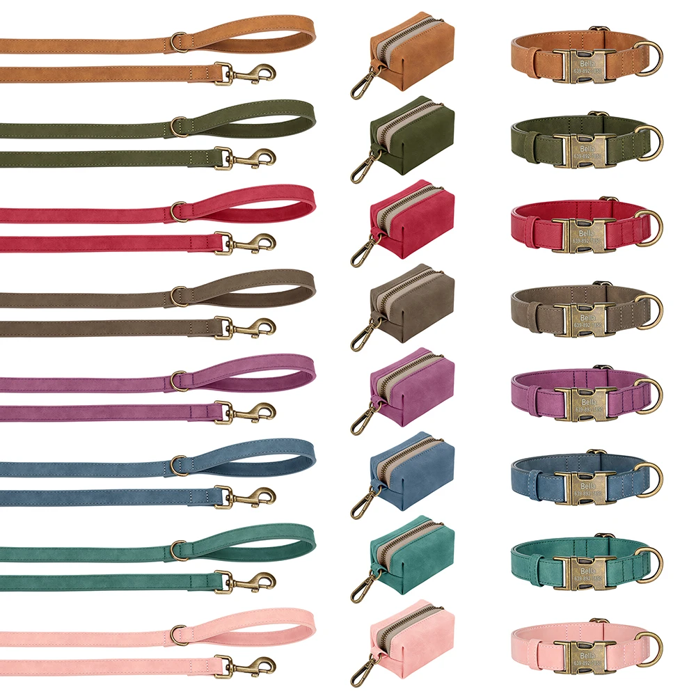 Collar personalizado para perros con correa y bolsa - cuero PU vintage - imagen 2