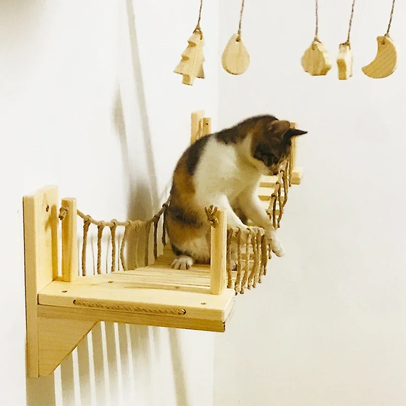 Puente para gatos montado en la pared, casa de árbol para gatos, hamaca, escalera de Sisal para gatos, poste rascador, marco de escalada para gatos, muebles, juguete para gatos - imagen 4
