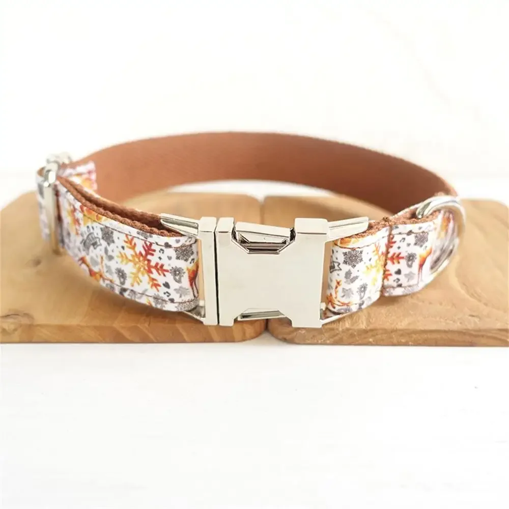 Collar de perro personalizado con grabado gratuito, correa para mascotas a juego, hebilla de Metal de contactos personalizados, Collar de flor de nieve de Navidad - imagen 2