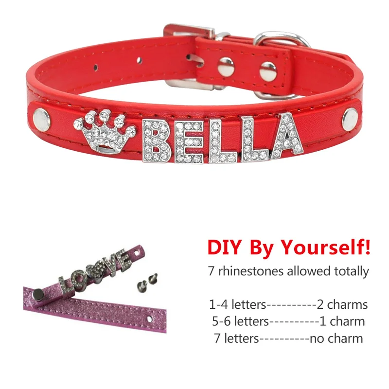 Collares para perros con diamantes de imitación ostentosos, Collar personalizado para perros pequeños, Collar para Chihuahua, dijes con nombre gratis, accesorios para mascotas - imagen 3