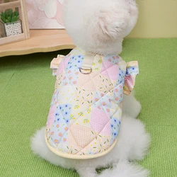 Chaleco floral invierno para perros y gatos pequeños con manga aleteo