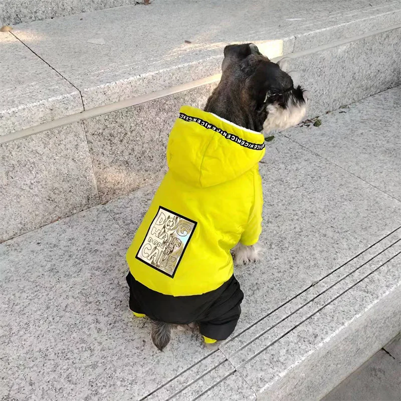 Mono plateado para perros, Sudadera gruesa con capucha para mascotas, Parka cálida, monos de cuatro patas para perros pequeños, chaqueta para cachorros, ropa de invierno para Yorkie - imagen 5