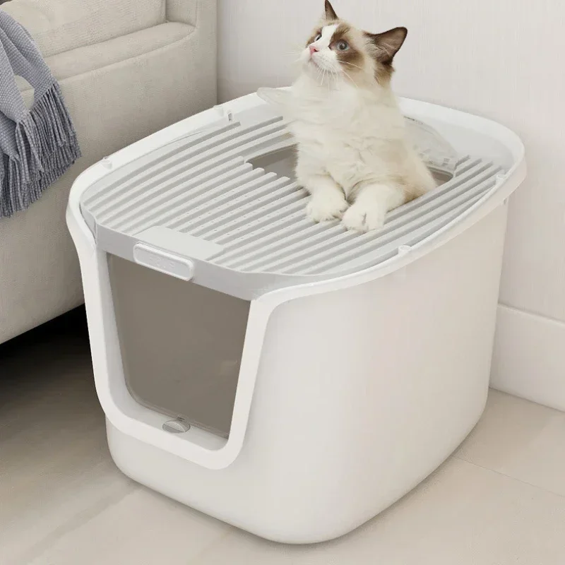 Caja de arena para gatos de alto valor, cubierta de elevación para inodoro para gatos de gran espacio, arenero para gatos limpios, caja de arena para gatos con acceso multidireccional - imagen 2