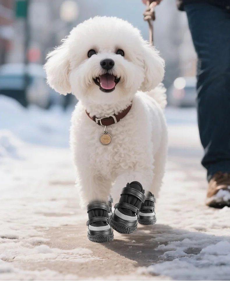Botines de invierno para cachorros para perros pequeños, botas ajustables con Velcro para mascotas, protectores de patas con suela antideslizante, impermeables, paquete de 4 zapatos para perros - imagen 3