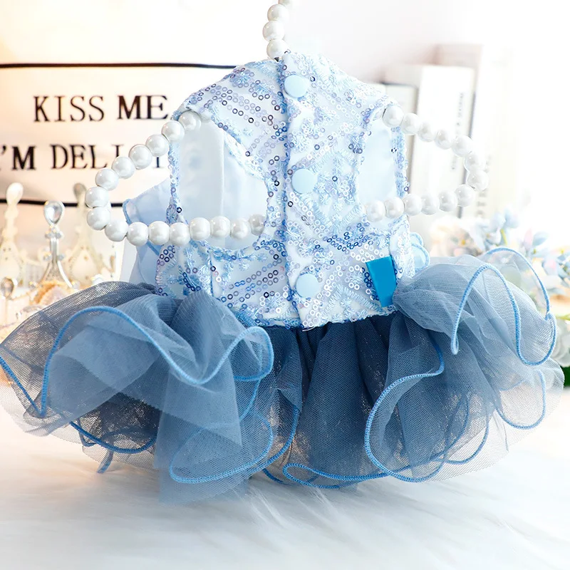 Ropa para perros primavera y otoño falda de princesa para gatos vestido de novia de galaxia azul suministros para mascotas de peluche para perros pequeños - imagen 3