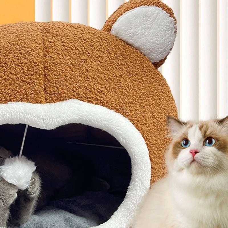 2025 Nueva casa para gatos, oso de peluche universal en todas las estaciones, nido para gatos semicerrado, productos para mascotas - imagen 5