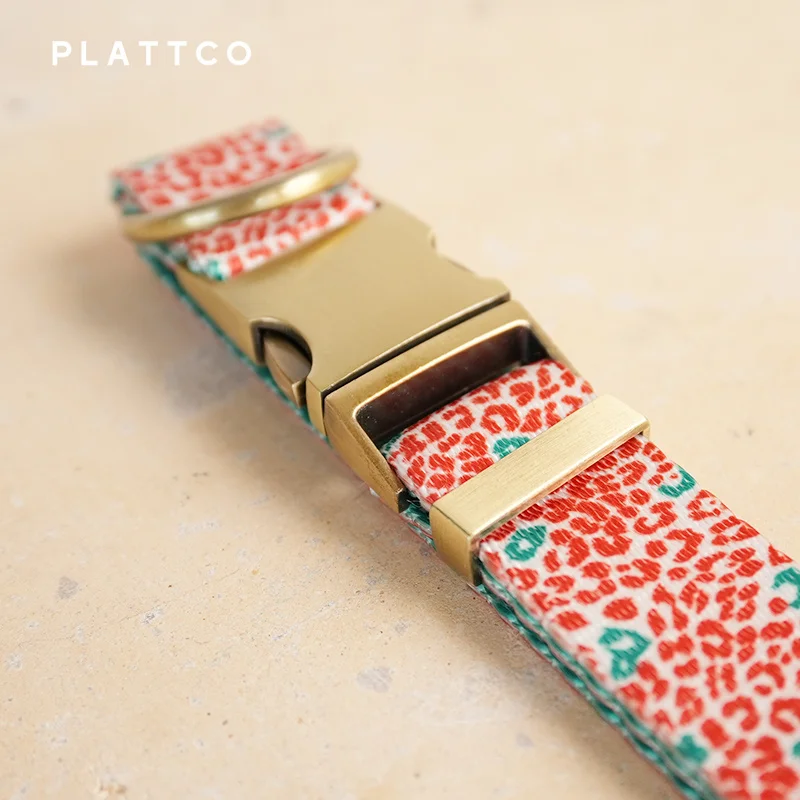 PLATTCO Collar de perro de diseño único estampado LEOPARD ROJO con hebilla de bronce de alta calidad 5 tamaños PDC332Br