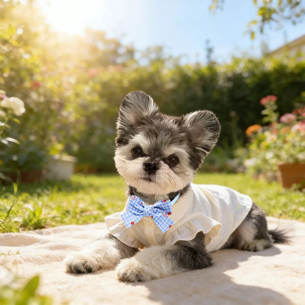 Lazos ajustables a cuadros con cerezas para gatos y perros - imagen 5