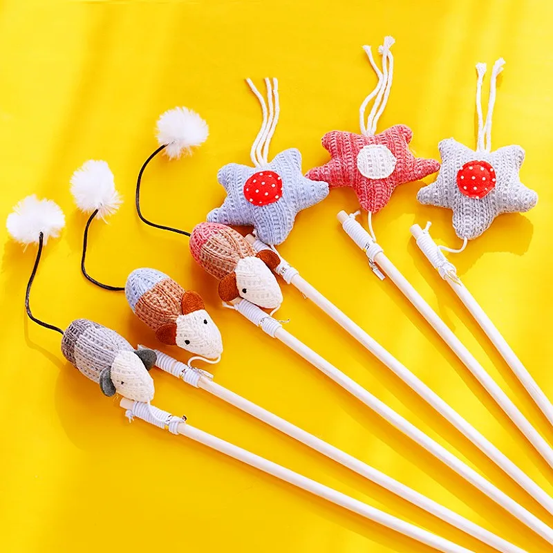 Varita de juego con plumas y ratón para gatos – Resistente - imagen 2